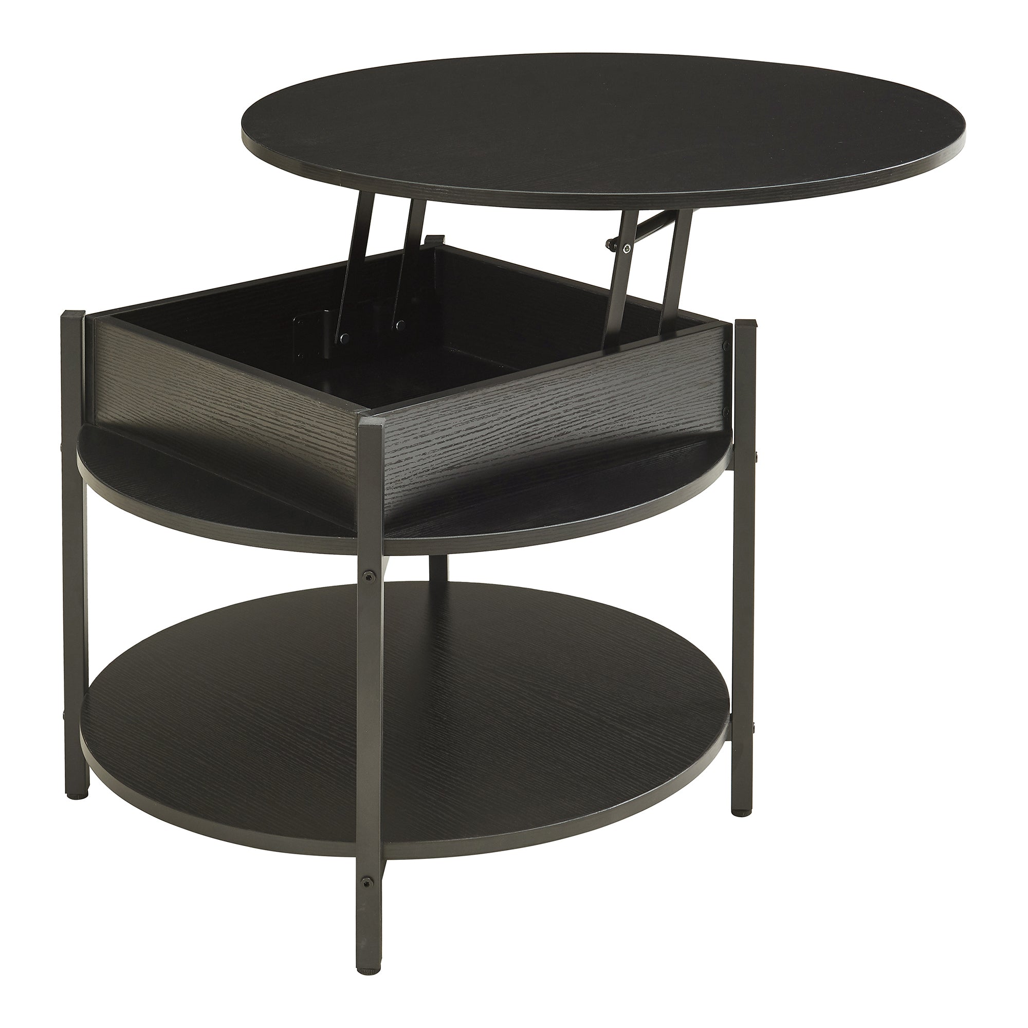 Tavolino da Caffè Kandas con Piano Rotondo Sollevabile (ØxA): 70x49 cm - Nero [en.casa]