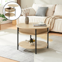 Tavolino da Caffè Kandas con Piano Rotondo Sollevabile (ØxA): 70x49 cm - Effetto Rovere [en.casa]