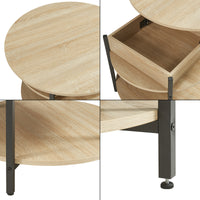 Tavolino da Caffè Kandas con Piano Rotondo Sollevabile (ØxA): 70x49 cm - Effetto Rovere [en.casa]