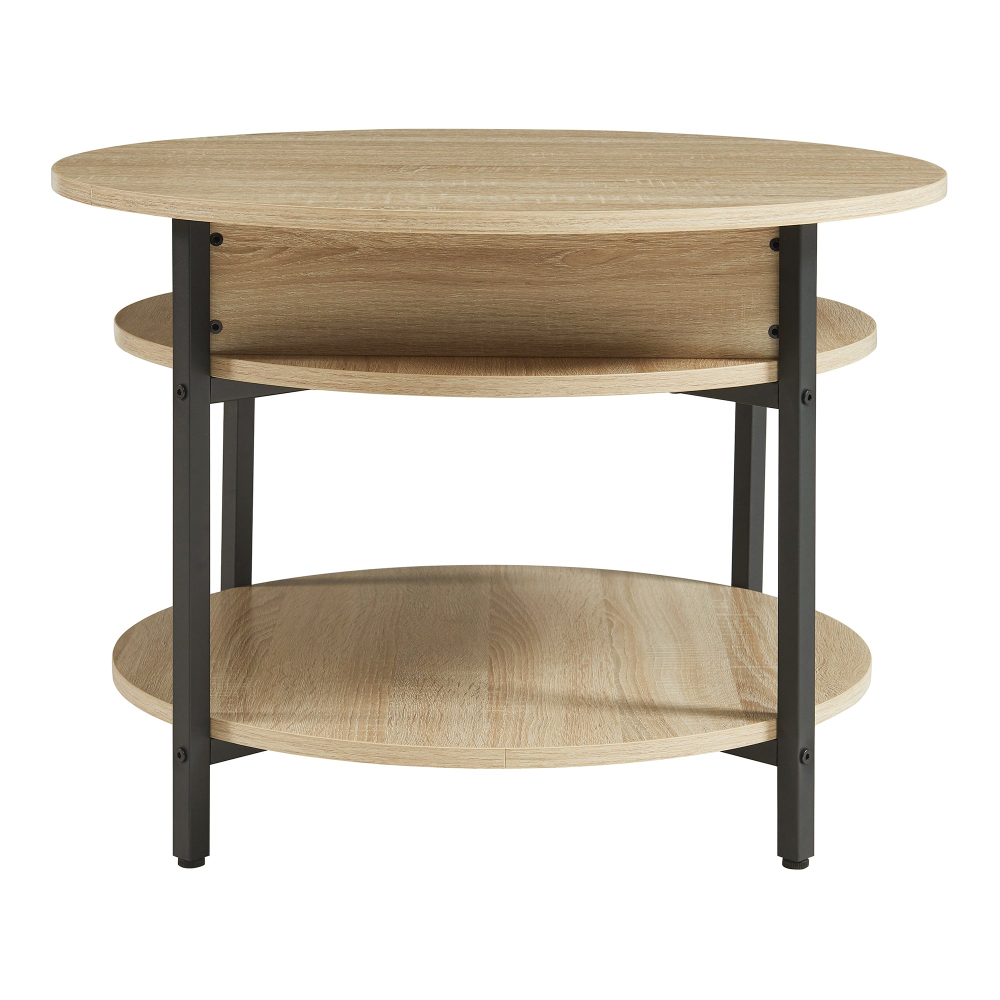 Tavolino da Caffè Kandas con Piano Rotondo Sollevabile (ØxA): 70x49 cm - Effetto Rovere [en.casa]