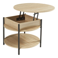 Tavolino da Caffè Kandas con Piano Rotondo Sollevabile (ØxA): 70x49 cm - Effetto Rovere [en.casa]