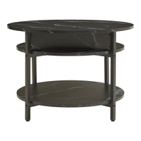 Tavolino da Caffè Kandas con Piano Rotondo Sollevabile (ØxA): 70x49 cm - Effetto Marmo Nero [en.casa]