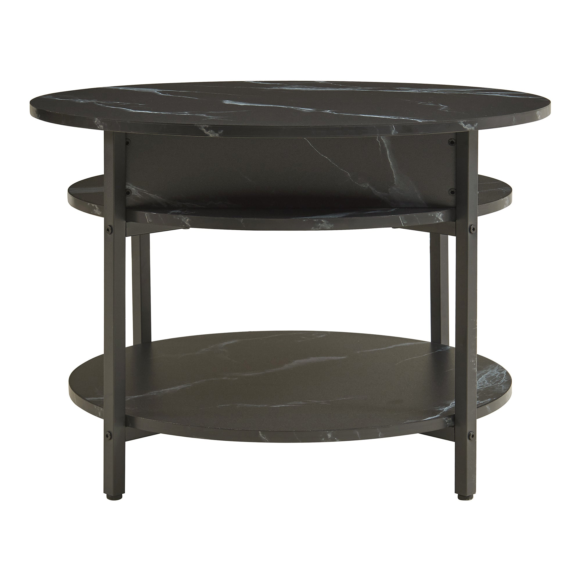 Tavolino da Caffè Kandas con Piano Rotondo Sollevabile (ØxA): 70x49 cm - Effetto Marmo Nero [en.casa]