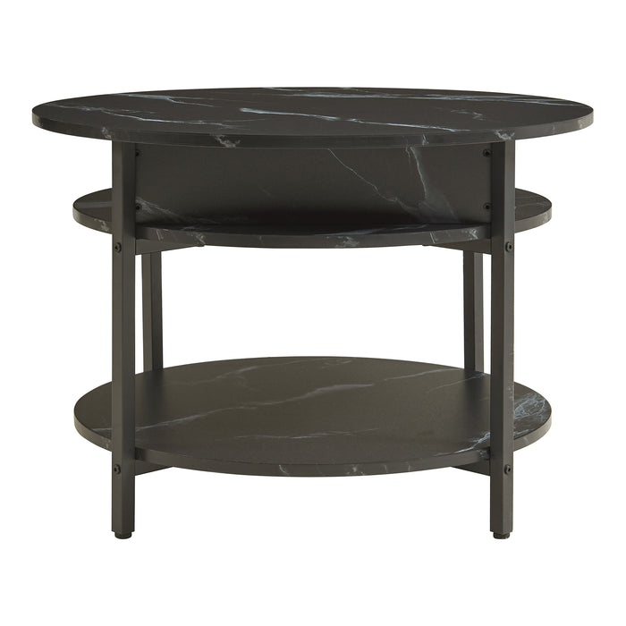 Tavolino da Caffè Kandas con Piano Rotondo Sollevabile (ØxA): 70x49 cm - Effetto Marmo Nero [en.casa]