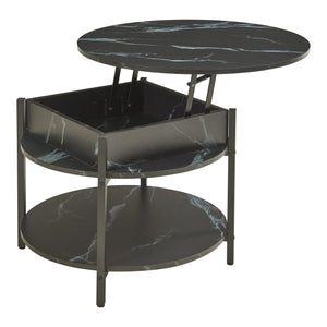 Tavolino da Caffè Kandas con Piano Rotondo Sollevabile (ØxA): 70x49 cm - Effetto Marmo Nero [en.casa]