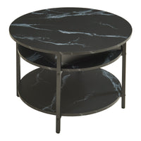 Tavolino da Caffè Kandas con Piano Rotondo Sollevabile (ØxA): 70x49 cm - Effetto Marmo Nero [en.casa]