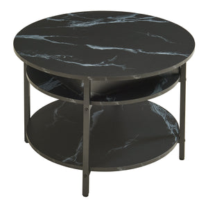 Tavolino da Caffè Kandas con Piano Rotondo Sollevabile (ØxA): 70x49 cm - Effetto Marmo Nero [en.casa]