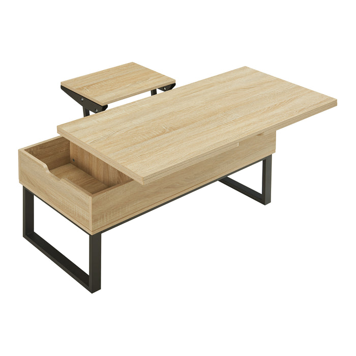 Tavolino da Caffè Rauli con Piano Sollevabile a Apribile - Effetto Rovere [en.casa]