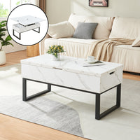 Tavolino da Caffè Rauli con Piano Sollevabile a Apribile - Effetto Marmo Bianco [en.casa]