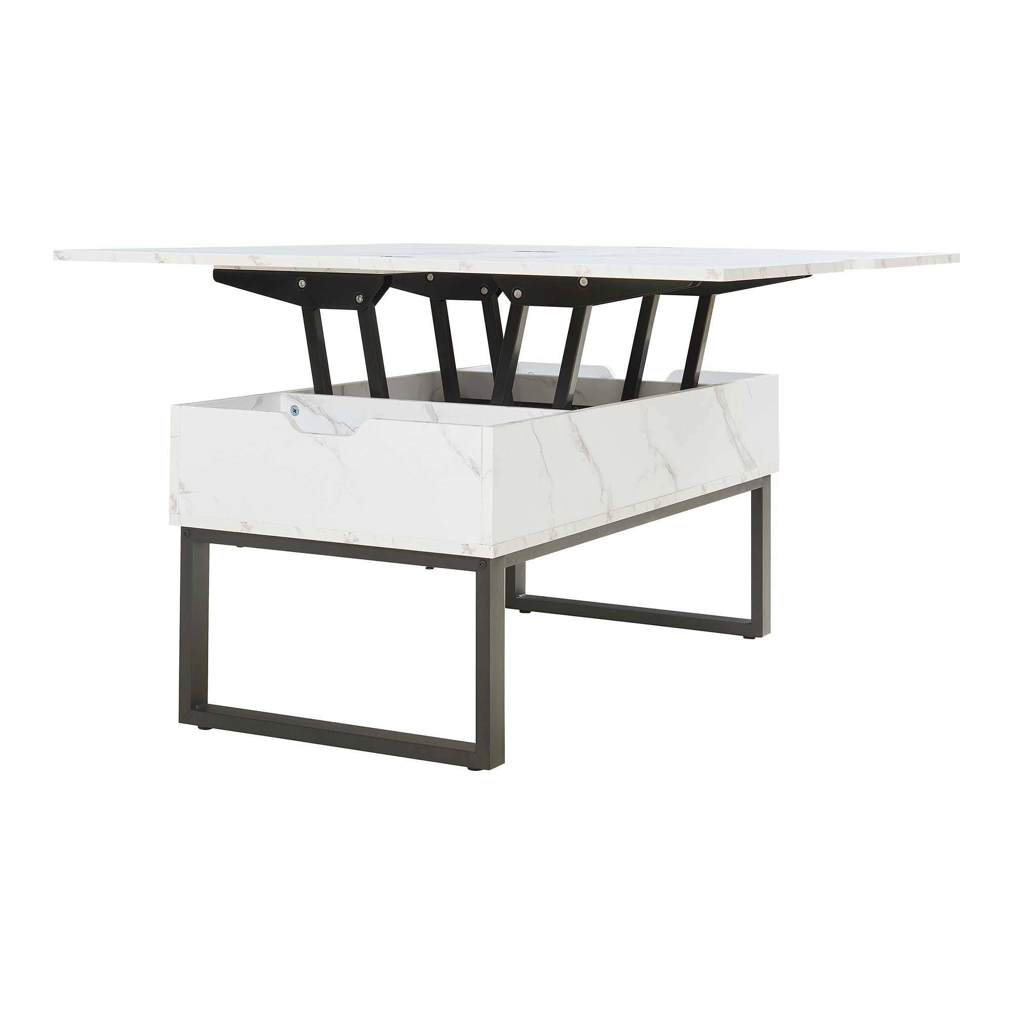 Tavolino da Caffè Rauli con Piano Sollevabile a Apribile - Effetto Marmo Bianco [en.casa]