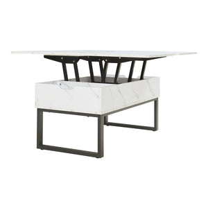 Tavolino da Caffè Rauli con Piano Sollevabile a Apribile - Effetto Marmo Bianco [en.casa]