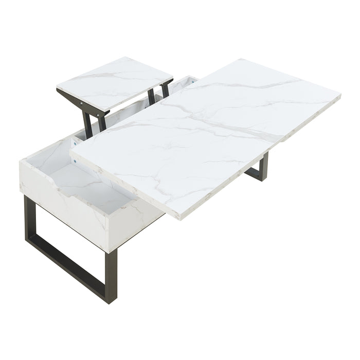 Tavolino da Caffè Rauli con Piano Sollevabile a Apribile - Effetto Marmo Bianco [en.casa]