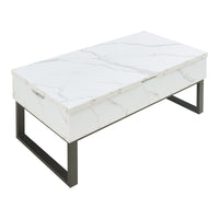 Tavolino da Caffè Rauli con Piano Sollevabile a Apribile - Effetto Marmo Bianco [en.casa]