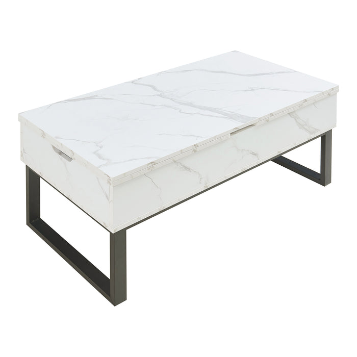 Tavolino da Caffè Rauli con Piano Sollevabile a Apribile - Effetto Marmo Bianco [en.casa]