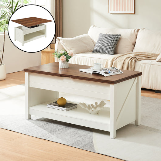 Tavolino Centrale da Salotto Kasama con Piano Sollevabile e Apribile 110 x 55 x 54 cm Effetto Noce / Bianco [en.casa]