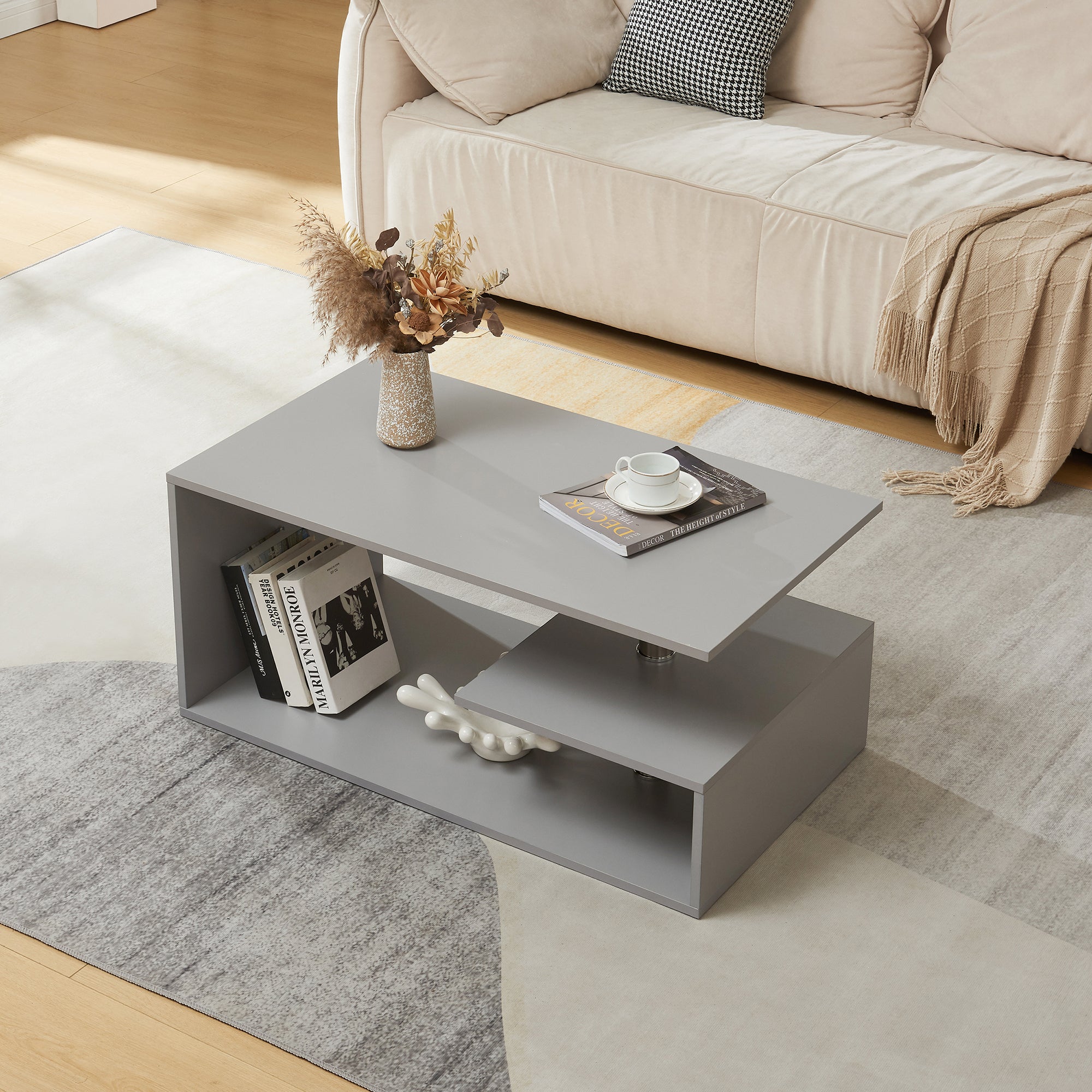 Tavolino da Salotto Haarlem con 3 Piani 90 x 50 x 41 cm - Grigio Chiaro [en.casa]