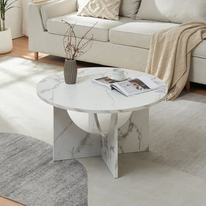 Tavolino da Caffè Rindal con Piano Rotondo - Effetto Marmo Bianco [en.casa]