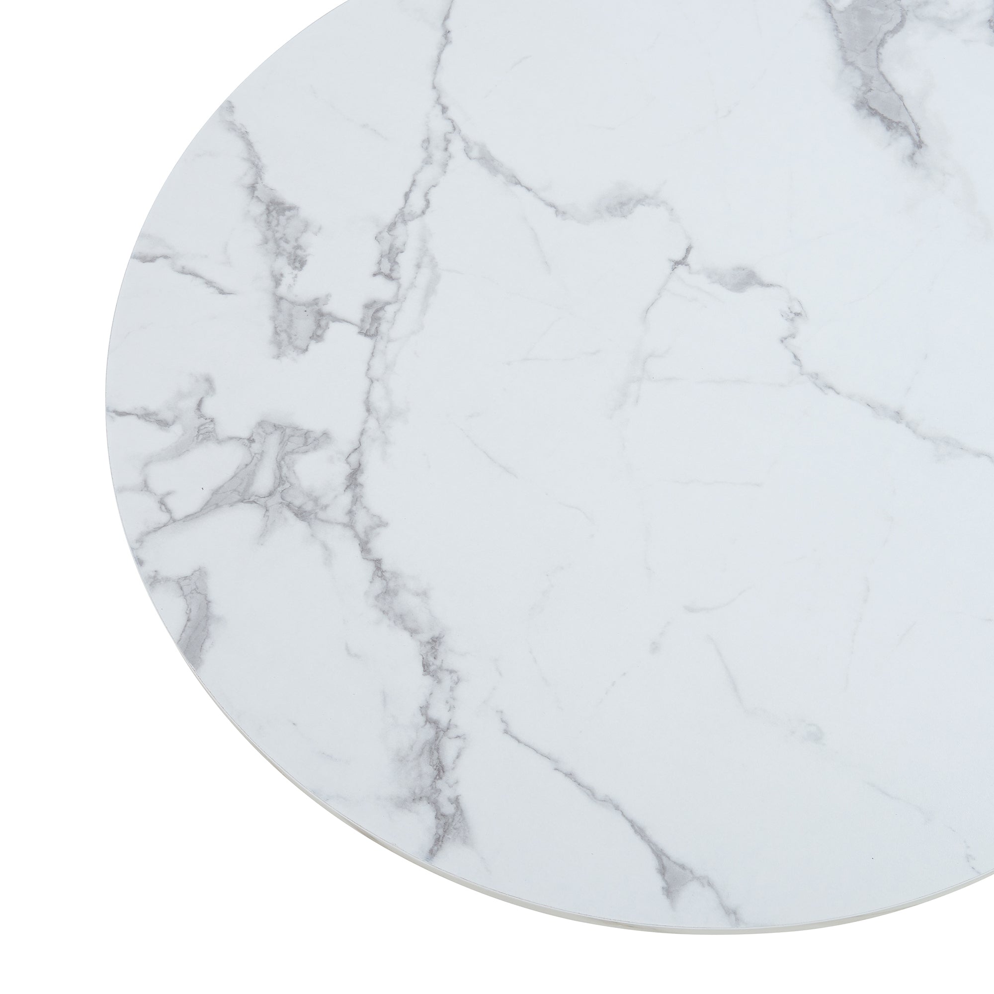 Tavolino da Caffè Rindal con Piano Rotondo - Effetto Marmo Bianco [en.casa]