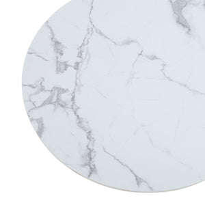 Tavolino da Caffè Rindal con Piano Rotondo - Effetto Marmo Bianco [en.casa]