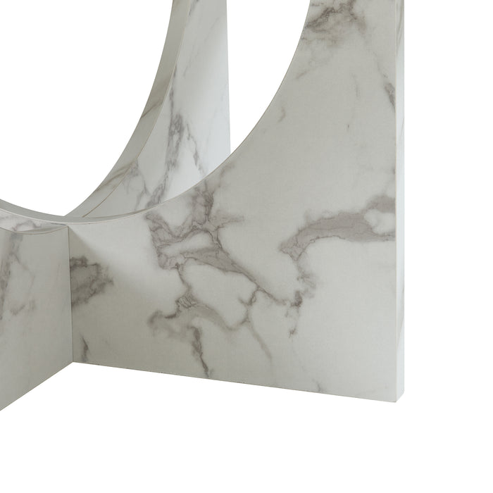 Tavolino da Caffè Rindal con Piano Rotondo - Effetto Marmo Bianco [en.casa]