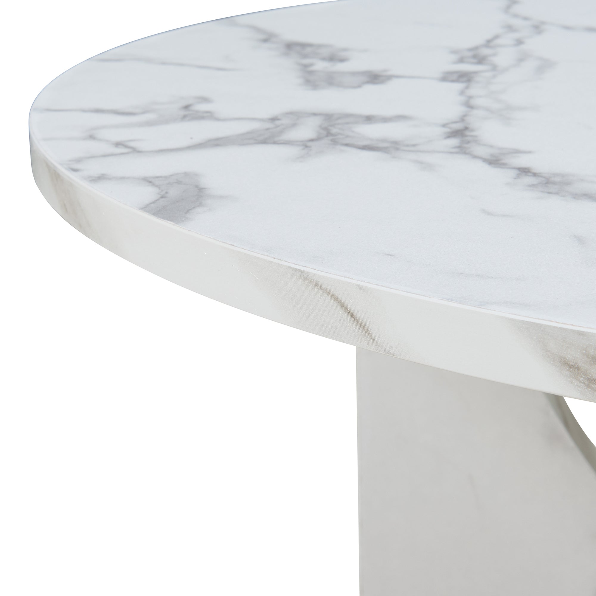 Tavolino da Caffè Rindal con Piano Rotondo - Effetto Marmo Bianco [en.casa]