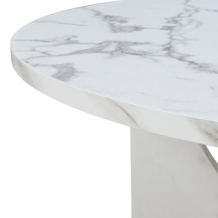 Tavolino da Caffè Rindal con Piano Rotondo - Effetto Marmo Bianco [en.casa]