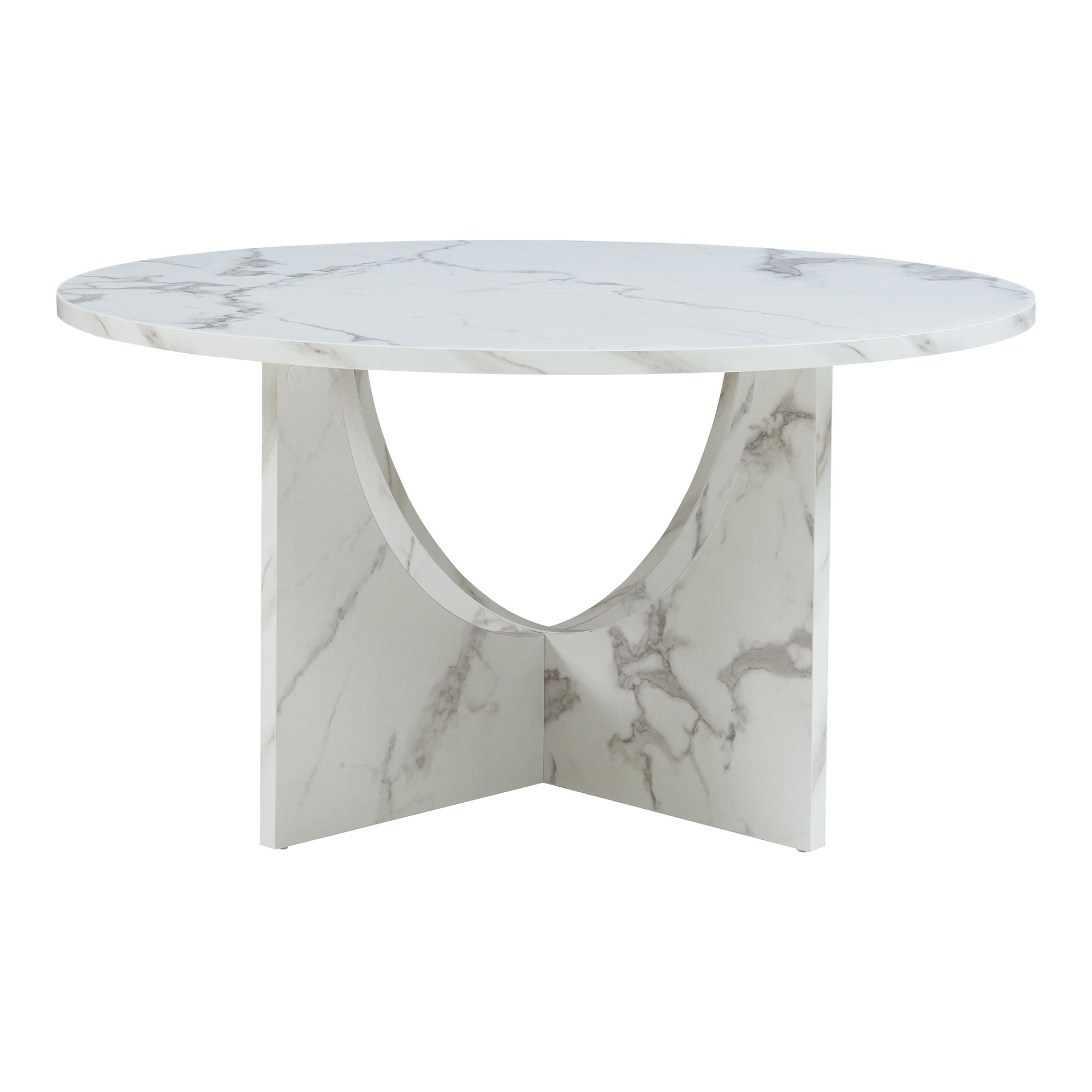 Tavolino da Caffè Rindal con Piano Rotondo - Effetto Marmo Bianco [en.casa]