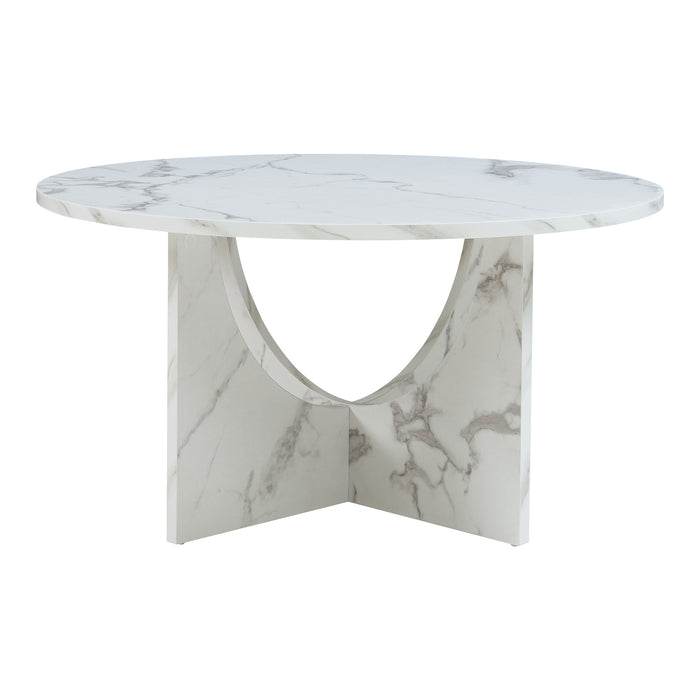 Tavolino da Caffè Rindal con Piano Rotondo - Effetto Marmo Bianco [en.casa]