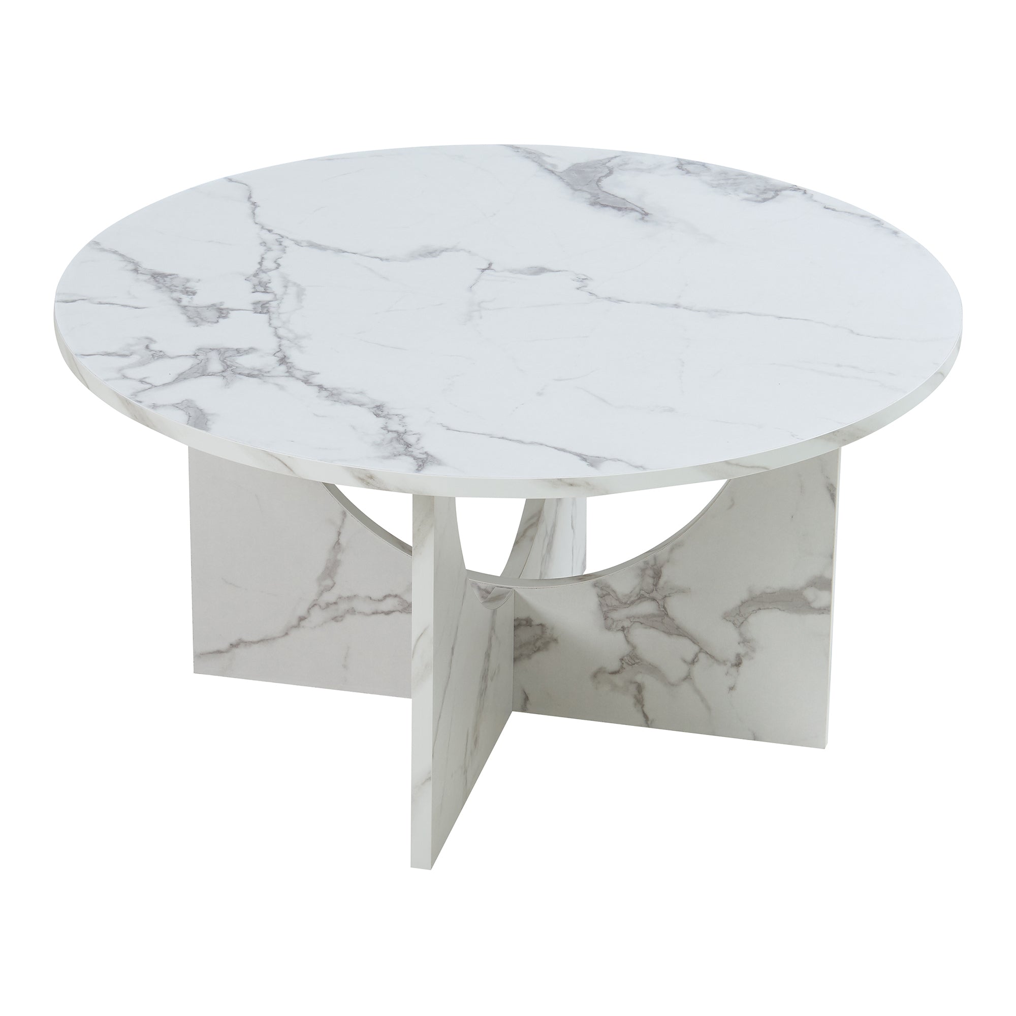 Tavolino da Caffè Rindal con Piano Rotondo - Effetto Marmo Bianco [en.casa]
