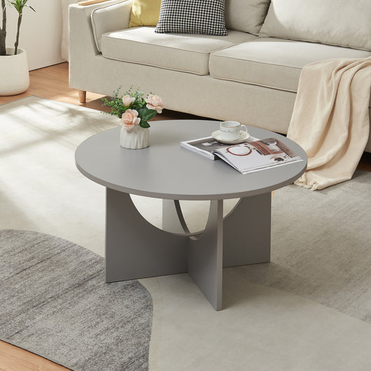 Tavolino da Caffè Rindal con Piano Rotondo - Grigio Chiaro [en.casa]