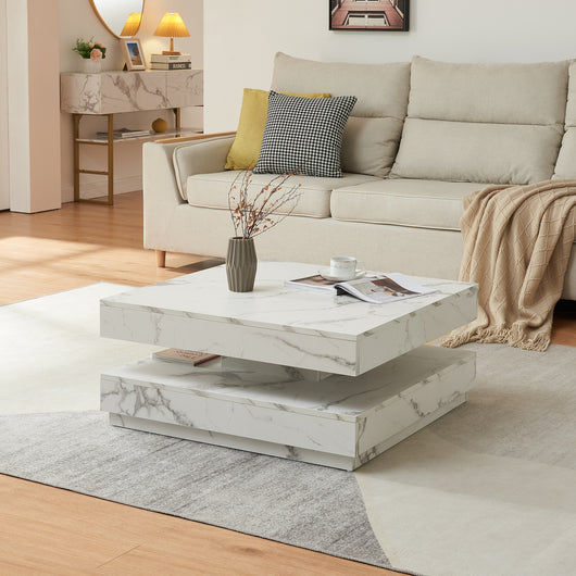 Tavolino da Caffè Florenz con Piano Girevole per Salotto Soggiorno 76 x 76 x 38 cm - Effetto Marmo Bianco [en.casa]