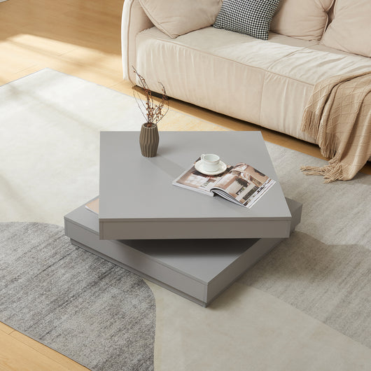 Tavolino da Caffè Florenz con Piano Girevole per Salotto Soggiorno 76 x 76 x 38 cm - Grigio Chiaro [en.casa]