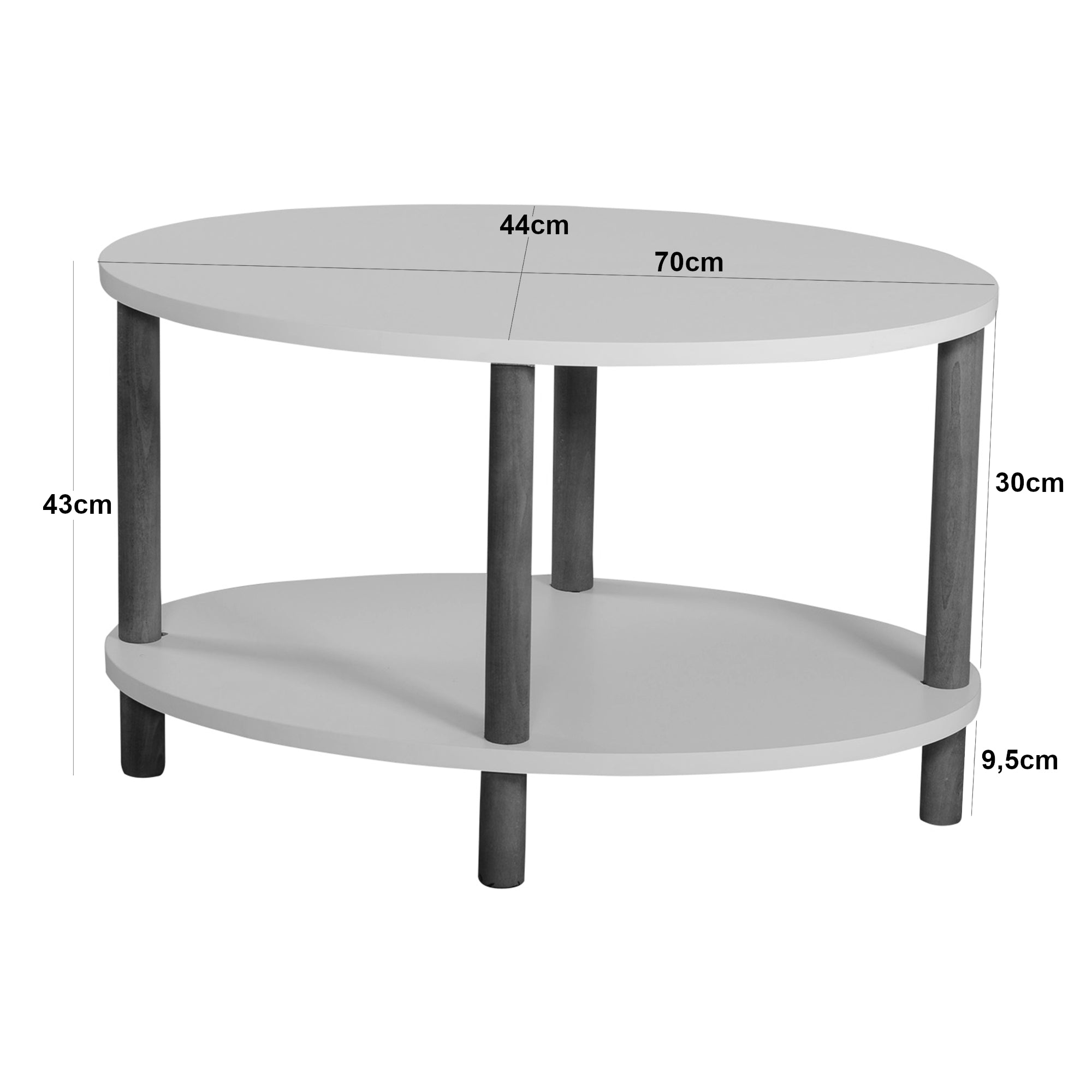 Tavolino Basso da Salotto 'Højreby' con Gambe in Legno e Piano Ovale - Bianco [en.casa]