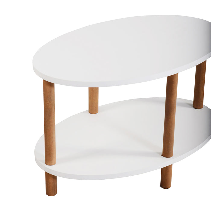 Tavolino Basso da Salotto 'Højreby' con Gambe in Legno e Piano Ovale - Bianco [en.casa]