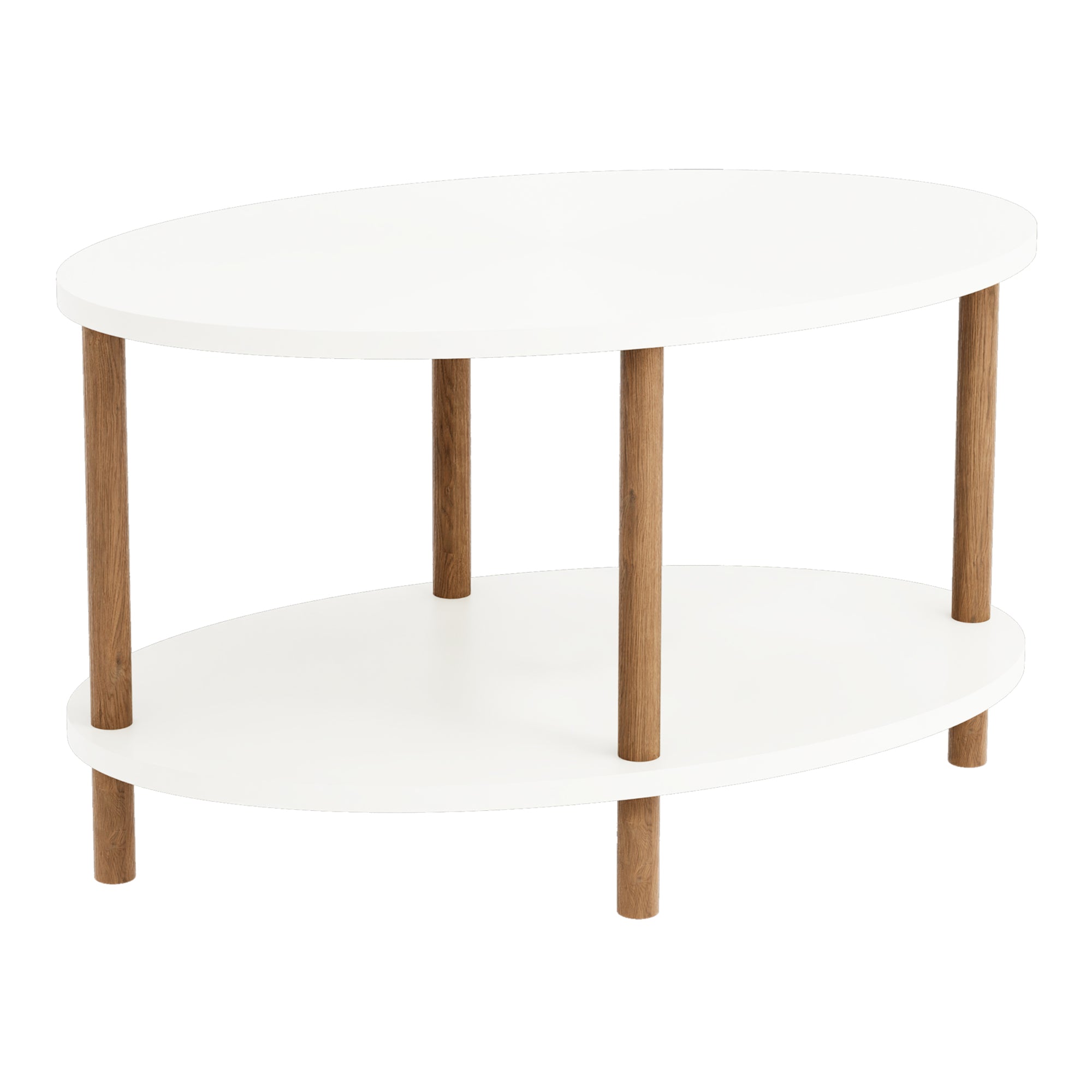 Tavolino Basso da Salotto 'Højreby' con Gambe in Legno e Piano Ovale - Bianco [en.casa]
