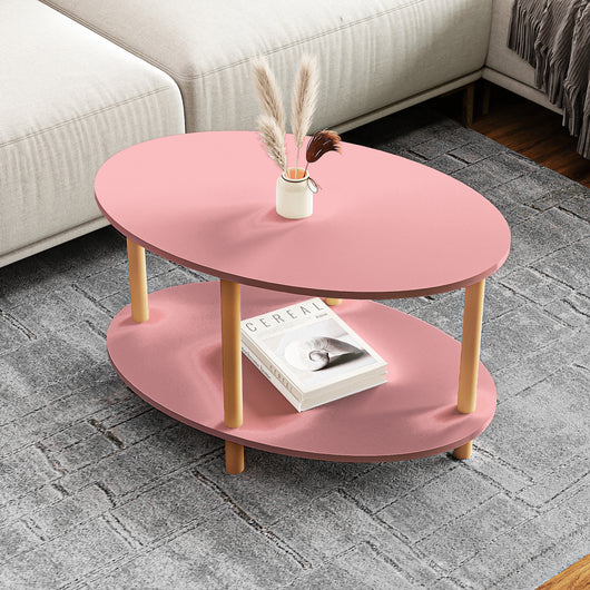 Tavolino Basso da Salotto 'Højreby' con Gambe in Legno e Piano Ovale - Rosa [en.casa]