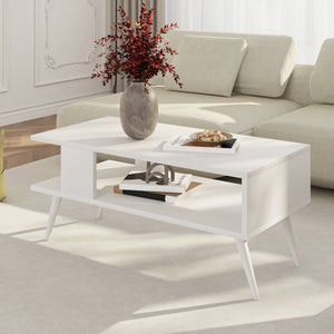 Tavolino Basso da Divano 'Lycksele' con Scomparto Semiaperto e 4 Piedini - Bianco [en.casa]