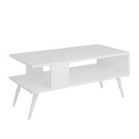 Tavolino Basso da Divano 'Lycksele' con Scomparto Semiaperto e 4 Piedini - Bianco [en.casa]