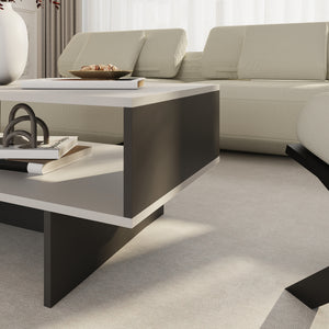 Tavolino Basso da Salotto 'Mjölby' a 2 Piani di Appoggio Rettangolare - Bianco / Antracite [en.casa]