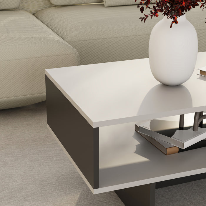 Tavolino Basso da Salotto 'Mjölby' a 2 Piani di Appoggio Rettangolare - Bianco / Antracite [en.casa]