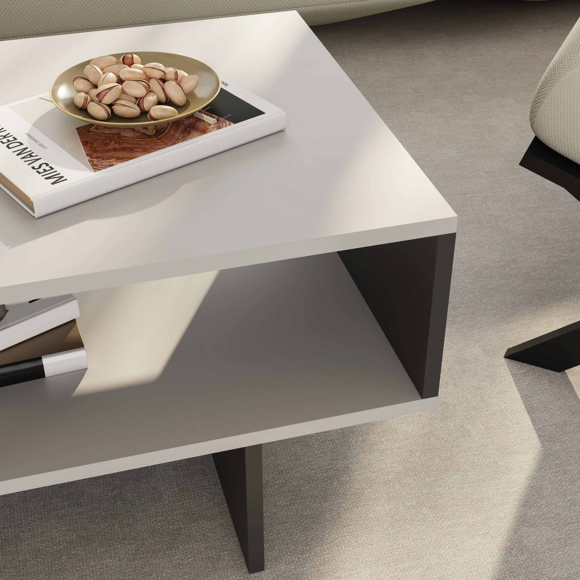 Tavolino Basso da Salotto 'Mjölby' a 2 Piani di Appoggio Rettangolare - Bianco / Antracite [en.casa]