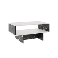 Tavolino Basso da Salotto 'Mjölby' a 2 Piani di Appoggio Rettangolare - Bianco / Effetto Marmo Nero [en.casa]