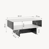 Tavolino Basso da Salotto 'Mjölby' a 2 Piani di Appoggio Rettangolare - Bianco / Effetto Marmo Nero [en.casa]