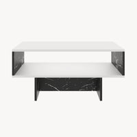 Tavolino Basso da Salotto 'Mjölby' a 2 Piani di Appoggio Rettangolare - Bianco / Effetto Marmo Nero [en.casa]