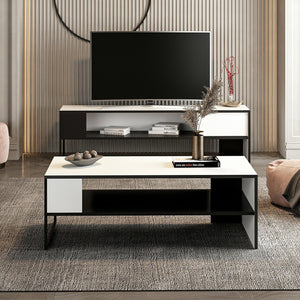 Tavolino Basso da Salotto 'Ejby' con 2 Piani d'Appoggio - Bianco/Nero [en.casa]