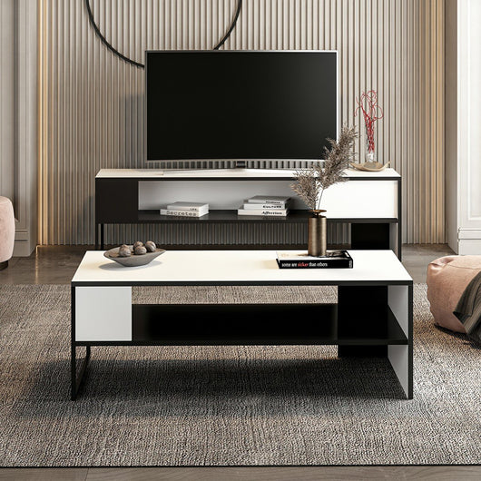 Tavolino Basso da Salotto 'Ejby' con 2 Piani d'Appoggio - Bianco/Nero [en.casa]