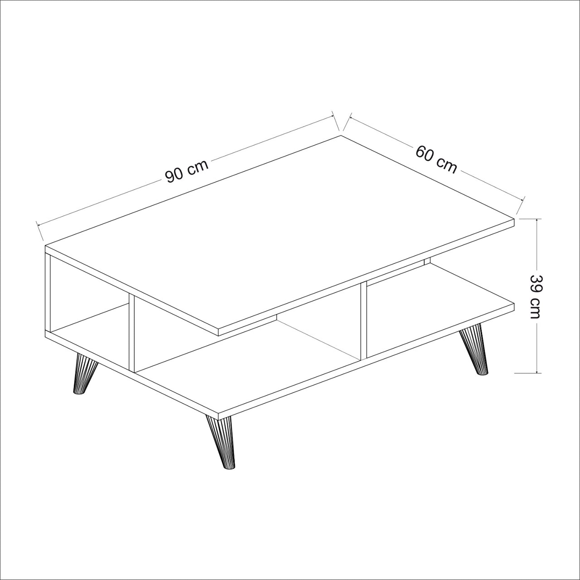 Tavolino Basso 'Grenaa' con 3 Scomparti Semiaperti - Bianco / Effetto Noce [en.casa]