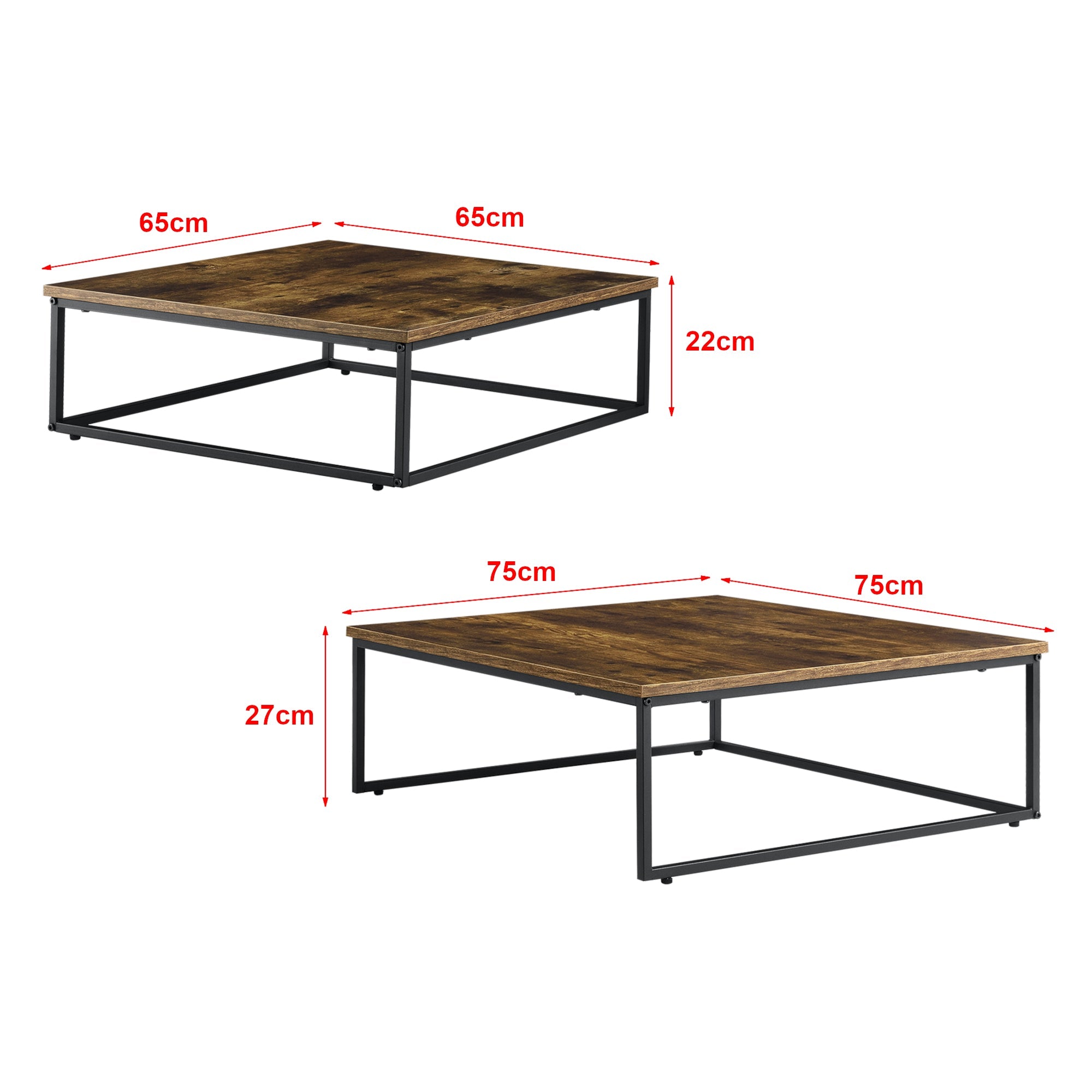 Set di 2 tavolini bassi impilabili Haninge quadrati con effetto legno scuro 03_0008529