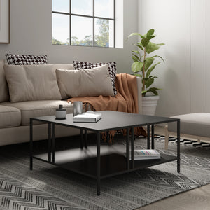 Tavolino Basso Kumlinge in Metallo con Ripiano 40 x 80 x 80 cm Nero [en.casa]