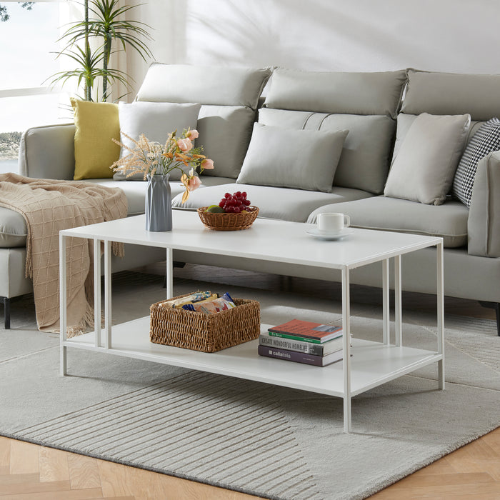 Tavolino Basso Kumlinge in Metallo con Ripiano 47 x 110 x 55 cm Bianco [en.casa]